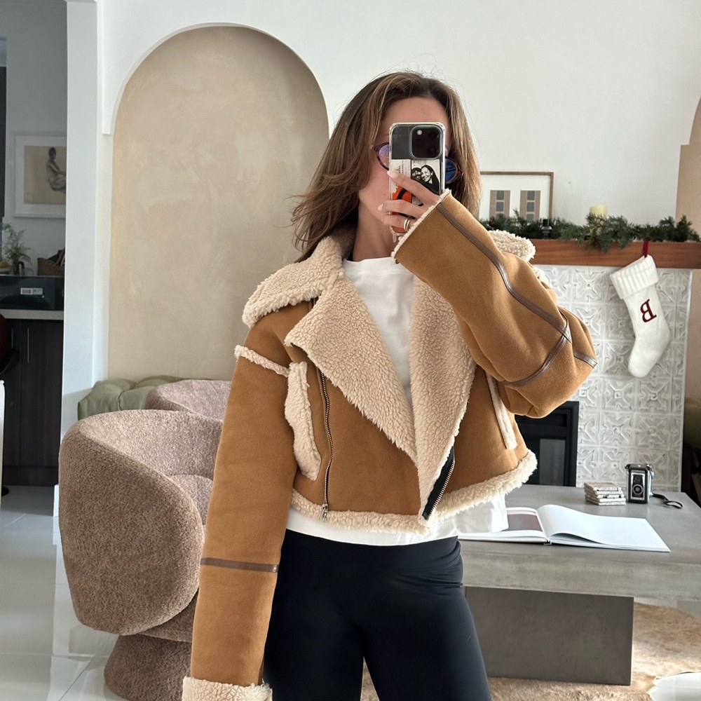 Faux Shearling Crop Aviator Jacket winter